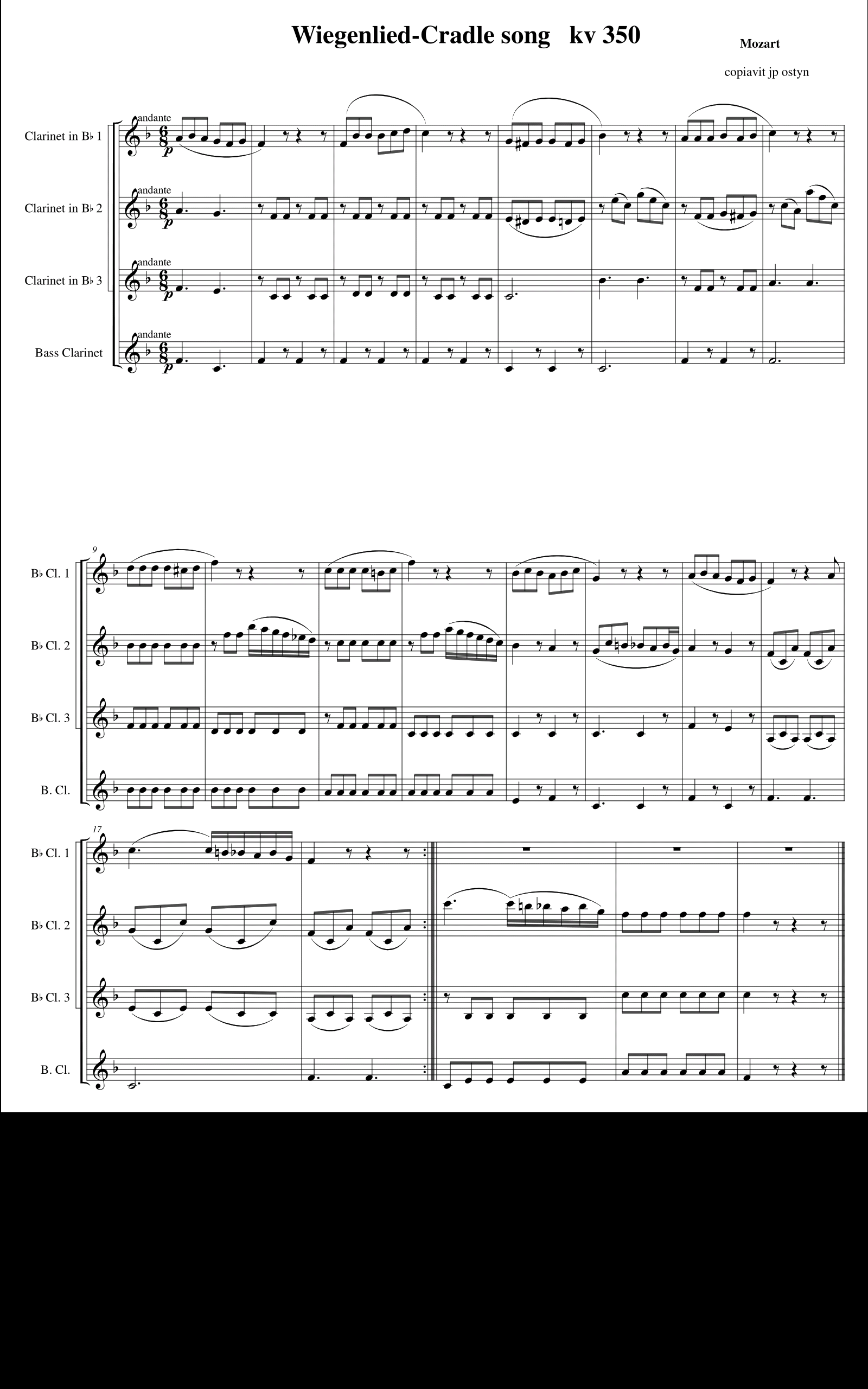 Wiegenlied KV350, Clainet Quartet